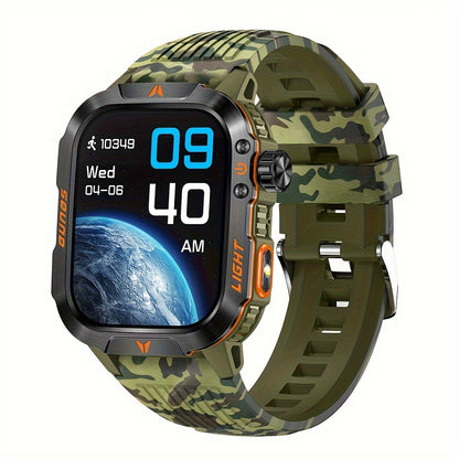 Outdoor smart watch, wireless calling, sports watch, compass, altimeter, barometer, LED flashlight, IP68, pedometer, fitness tracker, multimedia information viewing, weather 100+ sports modes, suitable for Android iPhone, Men
