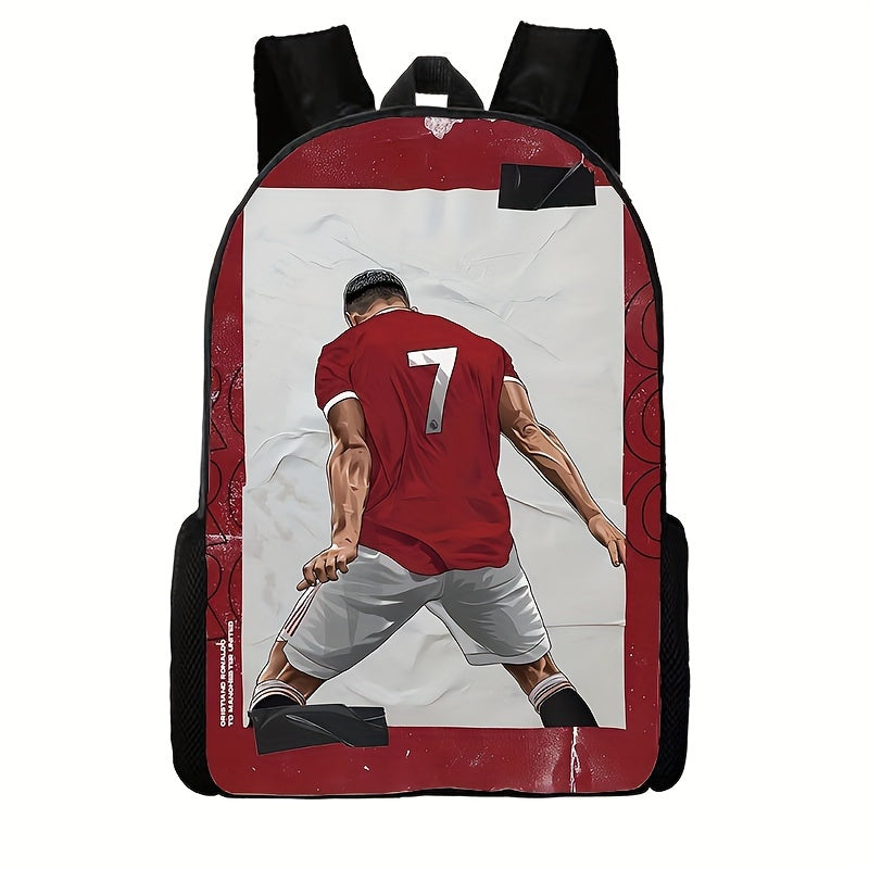 1pc Casual Football Player Print Schoolbag, Polyester Sports Outdoor Backpack