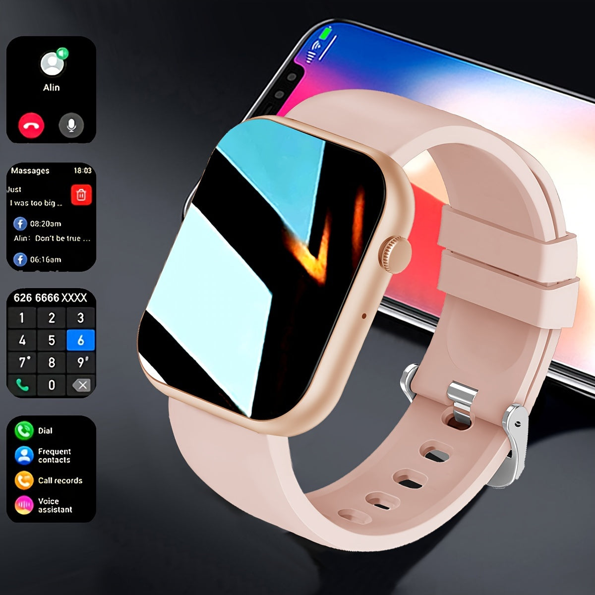 1.93-inch full-touch large-screen smartwatch, wireless talk/dial, IP67 waterproof, message alerts, various APP alerts, 100+ sports modes, suitable for men and women, sports watch, for iPhone/ android