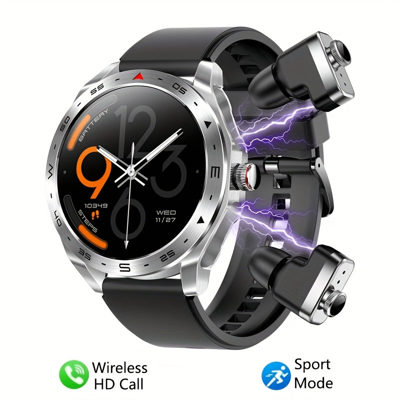 2025 New Men's 1.52-in-1 SmartWatch, Sports Device with TWS Earphones, Wireless Call, Outdoor Exercise SmartWatch, 400mAh Battery, Sleeping Men SmartWatch