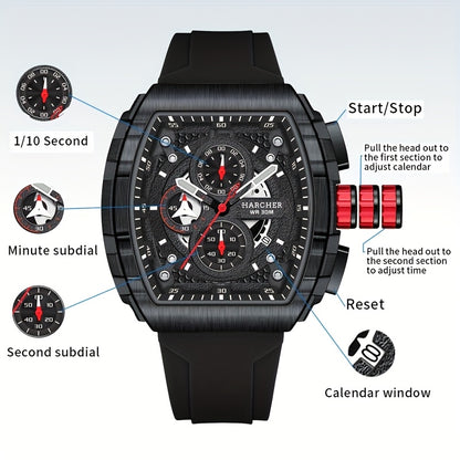 H Men Wristwatches, High-Accuracy Quartz Movement, Silicone Band, Waterproof, Calendar, Multi-Functional Design, Men's Dress Watches