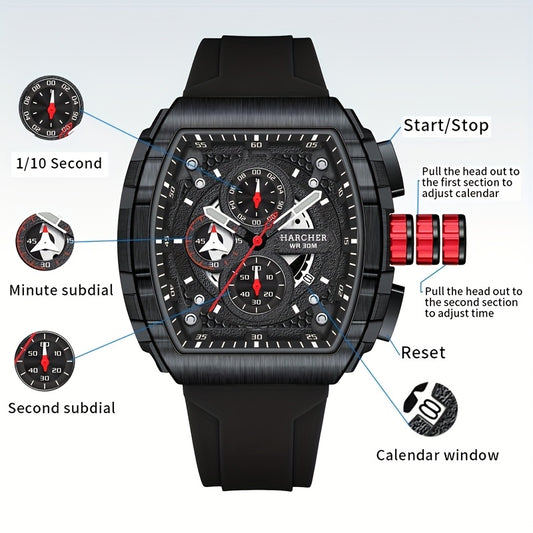 H Men Wristwatches, High-Accuracy Quartz Movement, Silicone Band, Waterproof, Calendar, Multi-Functional Design, Men's Dress Watches