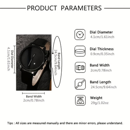 4pcs Men'S Fashion Watch Set, Quartz Movement, Round Zinc Alloy Case, Faux Leather & Stainless Steel Bands, Battery Powered, with Multiple Time Zones & Date Feature, for Valentine's, Easter, Ramadan, Birthdays, Christmas, Eid