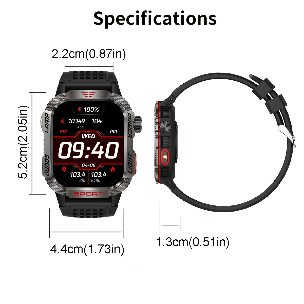 [600 Battery Smartwatch] Waterproof Rugged Outdoor Smartwatch | Receive/Make Call, For iPhone & Android, With LED Flashlight, Fitness, 600 Battery