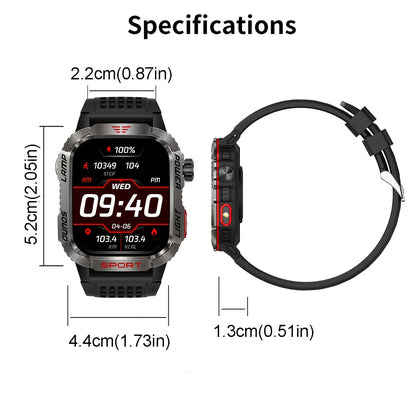 [600 Battery Smartwatch] Waterproof Rugged Outdoor Smartwatch | Receive/Make Call, For iPhone & Android, With LED Flashlight, Fitness, 600 Battery