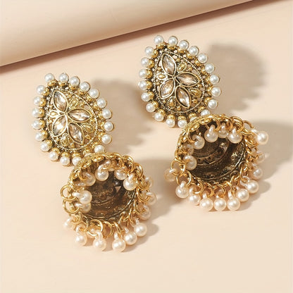 Stunning Bollywood-Inspired Drop Earrings - Women Jewelry - Retro Flower and Lantern Design, Golden or Silvery Finish, Daily Outfit and Party Accessories with Unique Style
