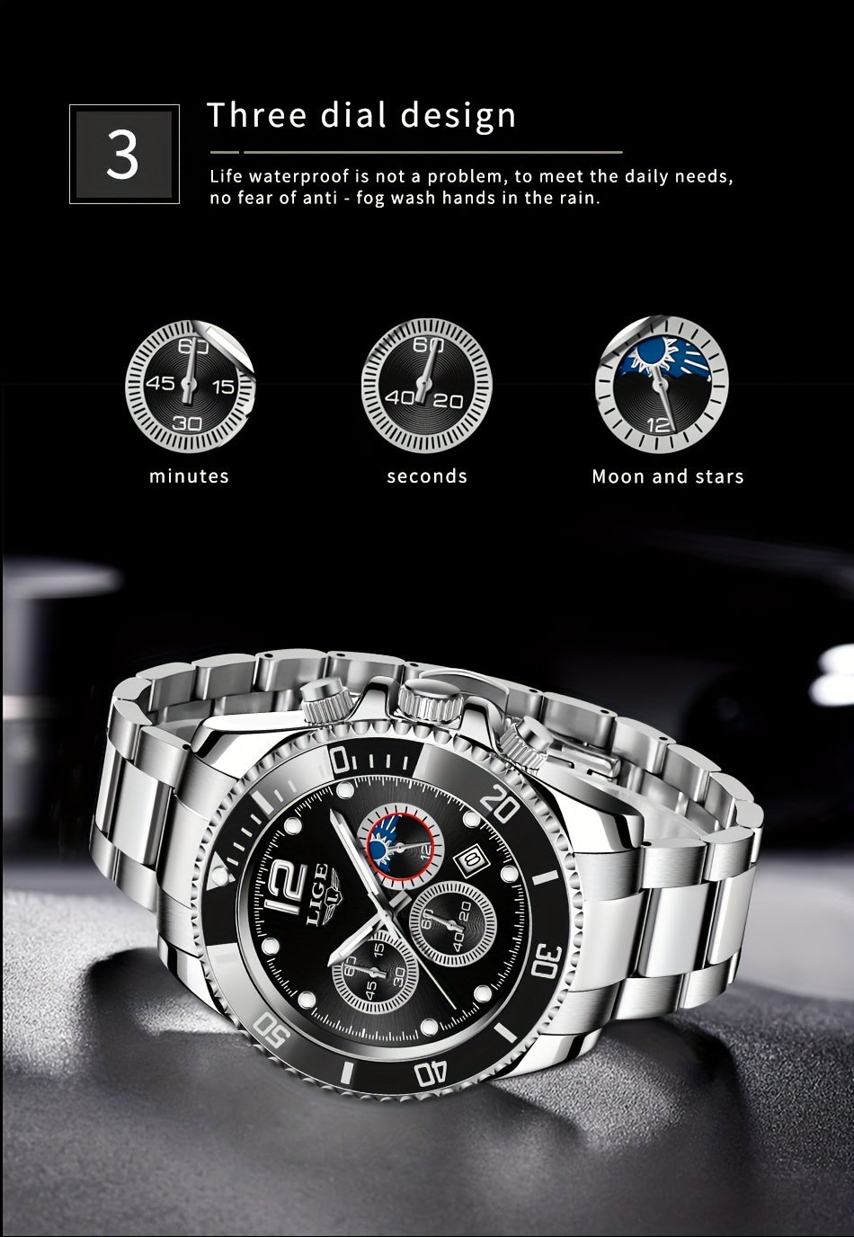 LIGE Watches men&women's Top Brand Luxury Clock Casual Stainless Steel men&women's Watch Sports Quartz Chronograph, Suitable for Women&women