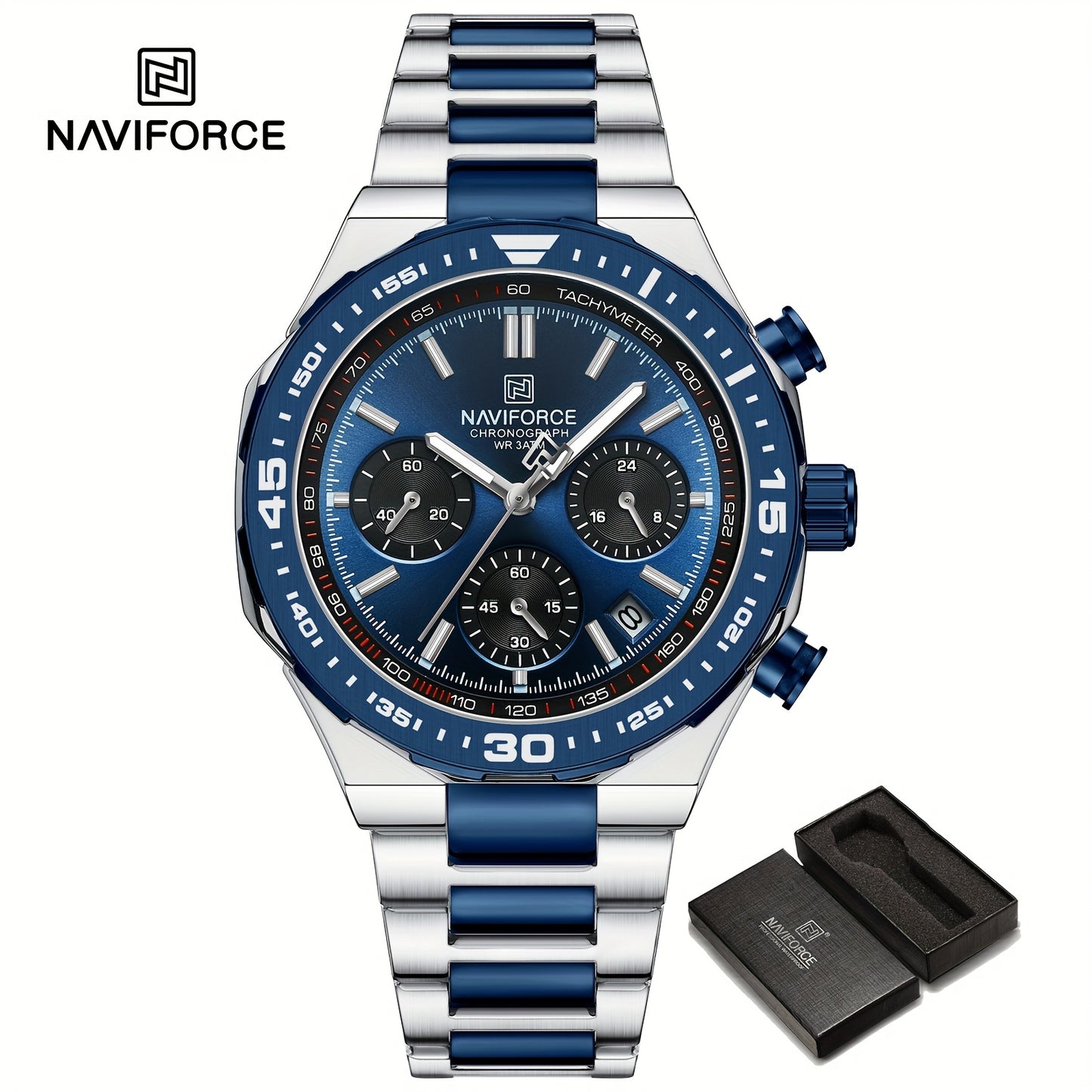NAVIFORCE Men'S Luxury Business Watch, Multi-function Chronograph Waterproof Men Watches, 24/12 Hour date Display Man Wristwatch, Men Gift