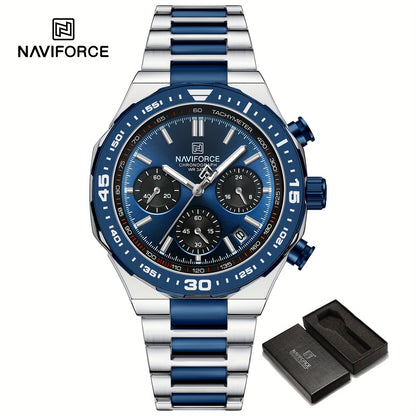 NAVIFORCE Men'S Luxury Business Watch, Multi-function Chronograph Waterproof Men Watches, 24/12 Hour date Display Man Wristwatch, Men Gift