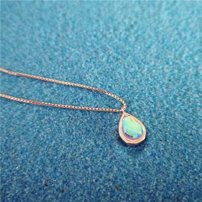 925 Silver Necklace Female Ins Simple Aurora Gradient Moonstone