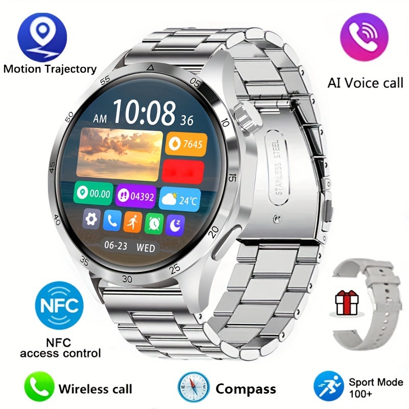 2025 New NFC Smart Watch For Men GPS Motion Trajectory 360*360 HD Screen AI Voice Wireless Call Smartwatch Sports Watch For Men Father'S Day Gift