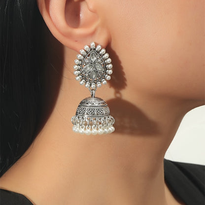 Stunning Bollywood-Inspired Drop Earrings - Women Jewelry - Retro Flower and Lantern Design, Golden or Silvery Finish, Daily Outfit and Party Accessories with Unique Style