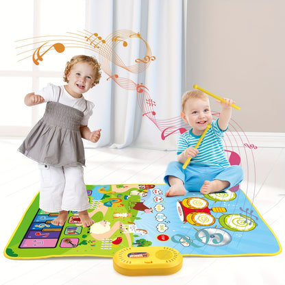 Musical Toys With 8 Animal Sounds, Musical Mat With Piano Keyboard & Drum Set With 2 Sticks, 3 Instrument Sounds/13 Demo, Interactive Toy, Birthday/Christmas Gifts, Gaming Gift