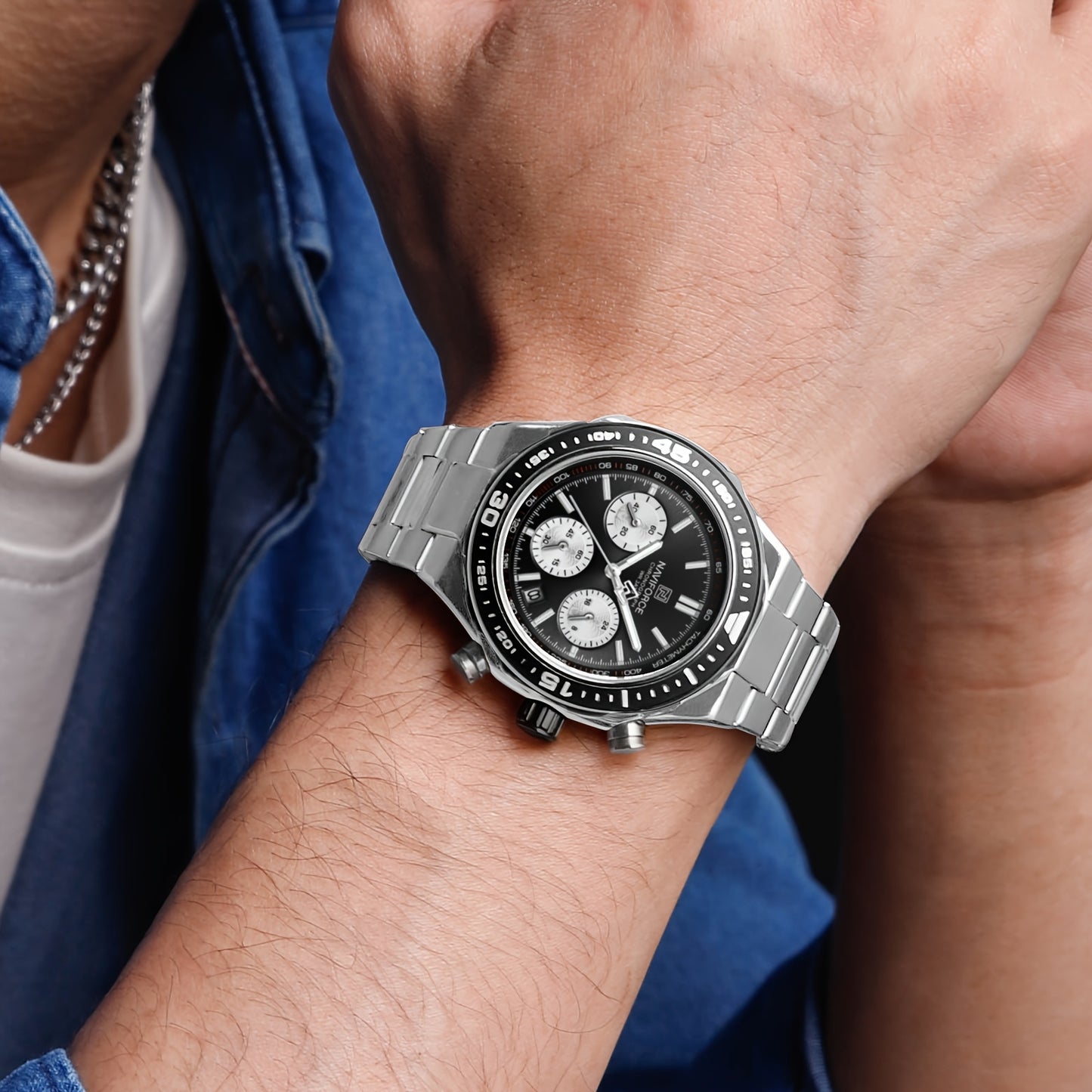 NAVIFORCE Men'S Luxury Business Watch, Multi-function Chronograph Waterproof Men Watches, 24/12 Hour date Display Man Wristwatch, Men Gift