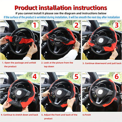 Universal Car Steering Wheel Cover, Carbon Fiber Elastic PU Leather, Wear-Resistant Non-Slip, 36.83-38.1cm, No Inner Ring, Car Accessories for Vehicle Interior Decor