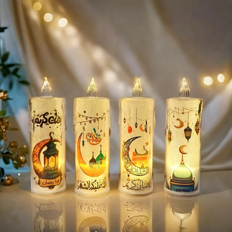 2pcs LED Crystal Electronic Candle Lights, Battery-Powered, Safe and Ramadan Atmosphere Lights, Festive Night Lights, Creative Indoor/Outdoor Decorative Scene Lights for Ramadan Decorations, Parties, Family Gatherings, and Ra