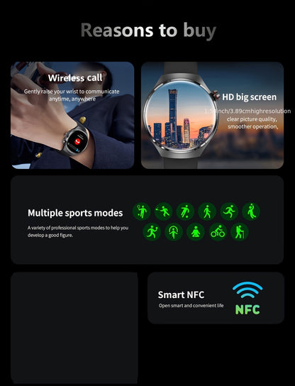 2024 New NFC Smart Watch Men Watch 4 Pro AMOLED 360*360 HD Screen AI Voice Wireless Call Smart Watch For Men Motion Trajectory Compass Smartwatch Men Sports Fitness Watches