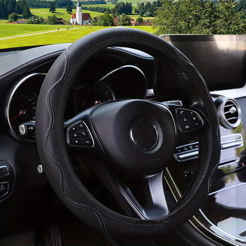 Luxurious PU Leather Steering Wheel Cover - 3D Comfort, No Inner Ring, Car Accessories Christmas Gift