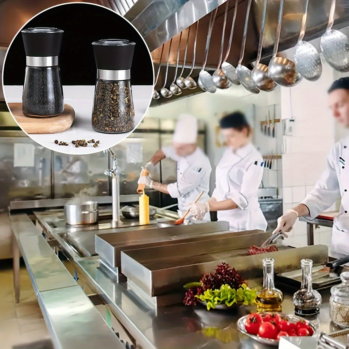 Stainless Steel Manual Mill Pepper/Salt/Spices Grinder Kitchen Supply Spices Glass Storage Container Kitchen Gadget, For Restaurant Commercial Use Eid Al-Adha Mubarak