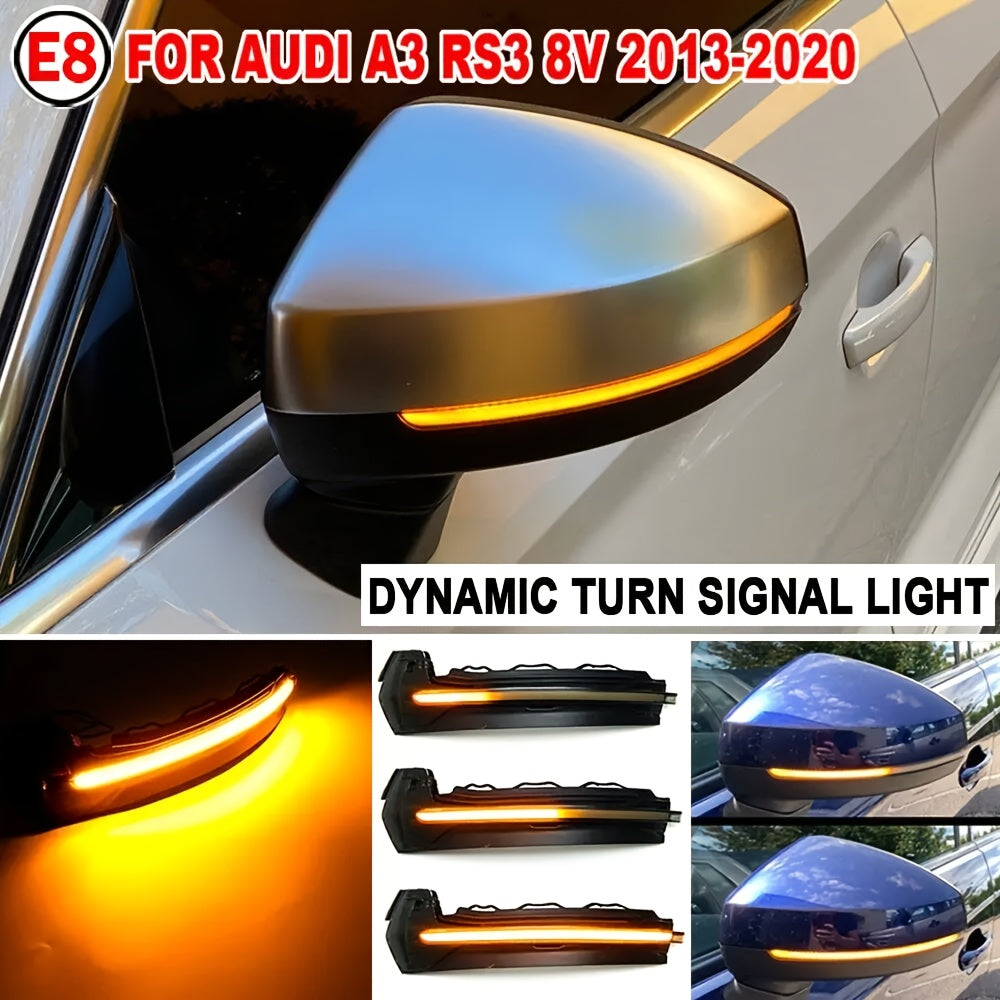 2pcs LED Dynamic Turn Signal Lights for Audi A3 8V S3 RS3 2013-2017 - Side Mirror Indicator Sequential Flashing Lights, 3000+ Lumens, 12-24V, Hardwired, No Battery Needed, Easy Installation, Vehicle Safety Accessories, Sleek