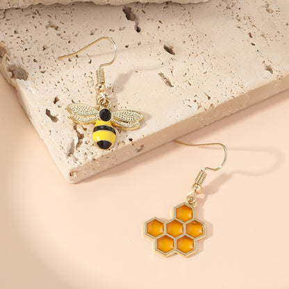 Bee & Honeycomb Decor Mismatched Drop Earrings Fashion Jewelry For Women Daughter
