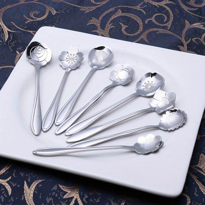 8pcs Flower Spoon Set Small Teaspoon Coffee Spoon Cute Ice Cream Dessert Honey Spoon Stainless Steel Kitchen Props
