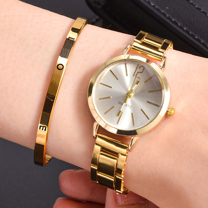 Six Elegant Ladies Quartz Watches And Bracelet Suits-Round Zinc Alloy Case, Stainless Steel Strap, Casual Round Simulation Dial with Steel Band, Shock-Proof Movement