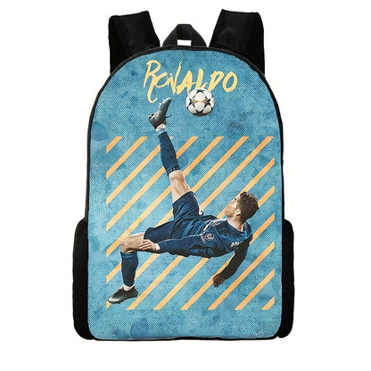 1pc Casual Football Player Print Schoolbag, Polyester Sports Outdoor Backpack