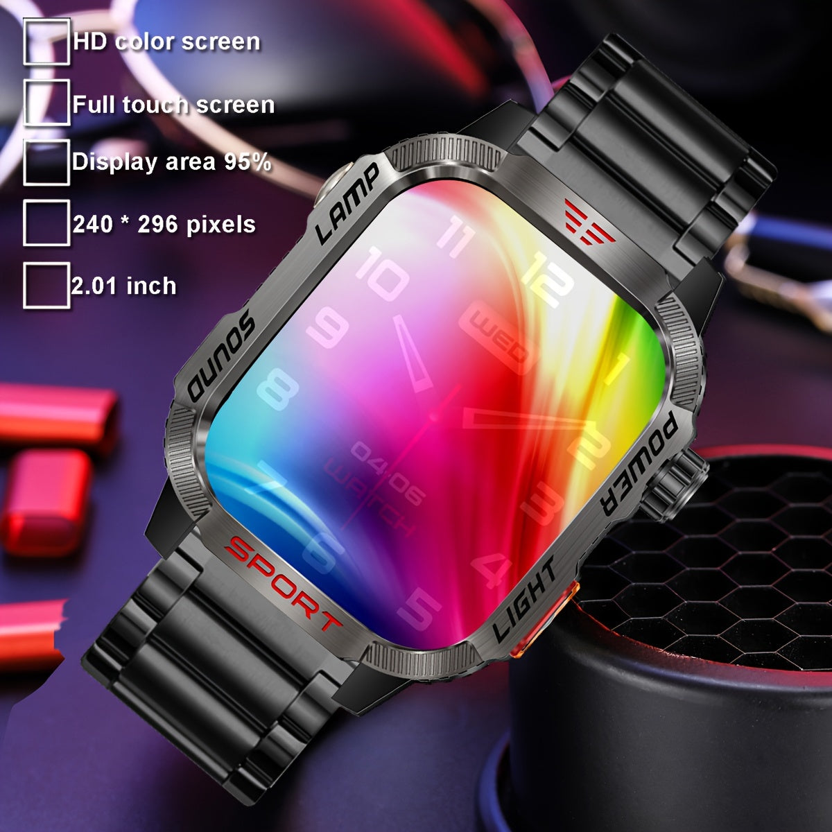 [600 Battery Smartwatch] Waterproof Rugged Outdoor Smartwatch | Receive/Make Call, For iPhone & Android, With LED Flashlight, Fitness, 600 Battery