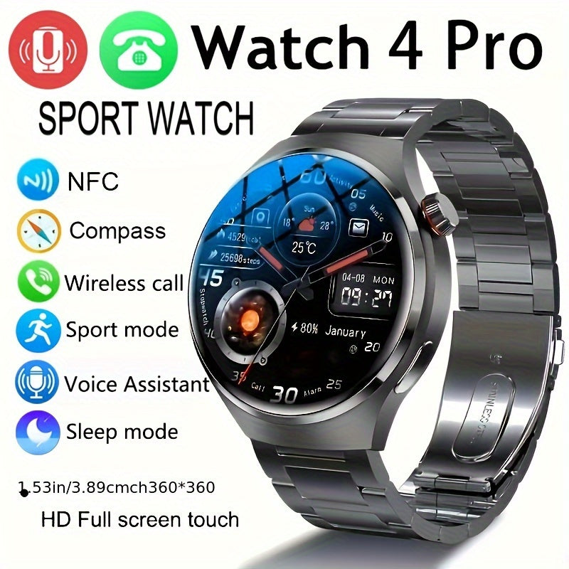 2024 New NFC Smart Watch Men Watch 4 Pro AMOLED 360*360 HD Screen AI Voice Wireless Call Smart Watch For Men Motion Trajectory Compass Smartwatch Men Sports Fitness Watches