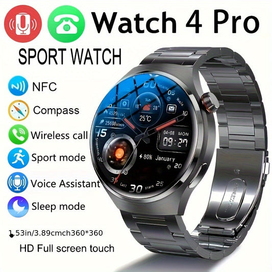 2024 New NFC Smart Watch Men Watch 4 Pro AMOLED 360*360 HD Screen AI Voice Wireless Call Smart Watch For Men Motion Trajectory Compass Smartwatch Men Sports Fitness Watches