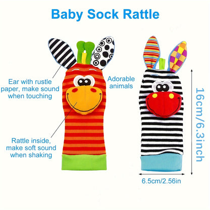 4pairs Baby Wrist Rattles Sock Toys, Newborn Baby Sock Toys 0-6 Months Foot Finder And Cartoon Cute Animal Set, Infant Rattle Socks Toy 3-6 Months, Soft Sensory Toys For 0-12 Months Toddler Newborns Boy Girl Gift