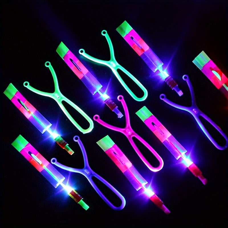 5pcs/10pcs Led Lighting Up Luminous Toy Flying Slingshot Flying Toys Toys Xmas Decor Light Quickly Fast Catapult