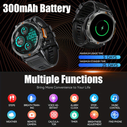 KE3 Sports Smart Watch for Men with Flashlight, LED Lighting, Answer/Make Calls, IPX8 Outdoor Sports Watch, Fitness Tracker, Pedometer, HD Touch Smartwatch, Smart Watches Compatible with iPhone And Android Phones