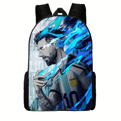 1pc Casual Football Player Print Schoolbag, Polyester Sports Outdoor Backpack
