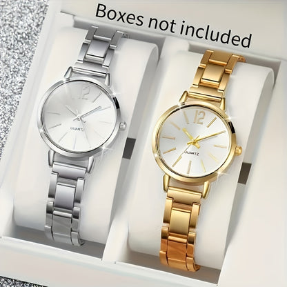 Six Elegant Ladies Quartz Watches And Bracelet Suits-Round Zinc Alloy Case, Stainless Steel Strap, Casual Round Simulation Dial with Steel Band, Shock-Proof Movement