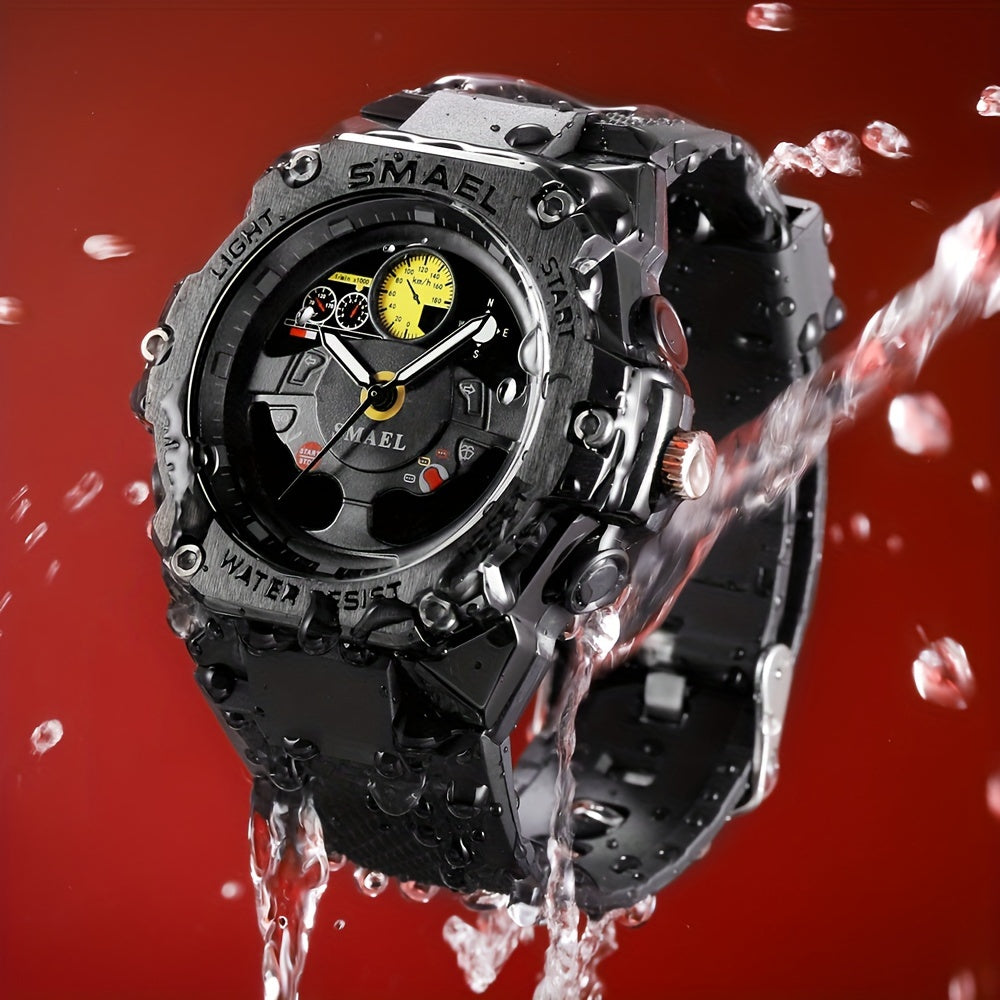 SMAEL Racing Dashboard Design Outdoor Sports Watch - LED Stopwatch Quartz - For Men & Women - Suitable for Sports & Outdoor Activities - Perfect Gift for Adventurers & Sports Enthusiasts