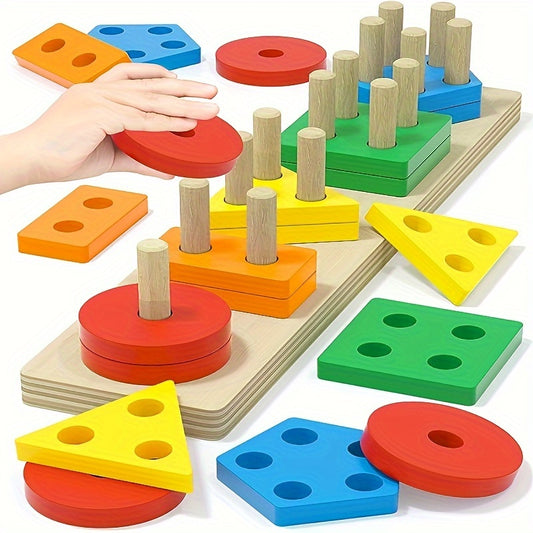 Montessori Toys For Boys And Girls, Wooden Sorting And Stacking Toys, Color Recognition Shape Sorting Gifts, Educational Learning Toys Puzzles, Halloween, Christmas and Thanksgiving Day gift