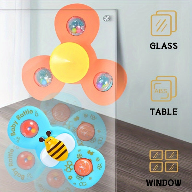 3pcs Insect-shaped Cute Rotating Suction Cup Toys With Bee, Butterfly, And Ladybug Designs, A Toy For Boys And Children To Soothe Emotions.