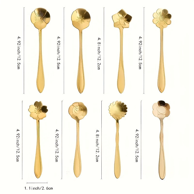 8pcs Flower Spoon Set Small Teaspoon Coffee Spoon Cute Ice Cream Dessert Honey Spoon Stainless Steel Kitchen Props