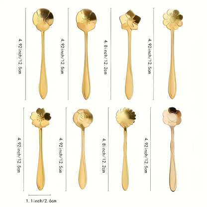 8pcs Flower Spoon Set Small Teaspoon Coffee Spoon Cute Ice Cream Dessert Honey Spoon Stainless Steel Kitchen Props