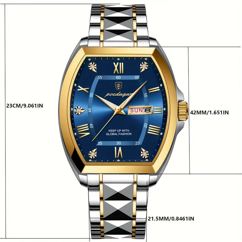 Poedagar Men's Luxury Fashion Watch - Waterproof, Luminous With Calendar Feature, Swiss Quartz Movement, Alloy Band