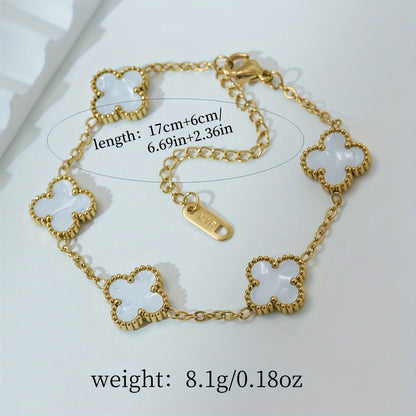 Elegant Golden-Tone Four-Leaf Clover Jewelry Set With White Mother Of Pearl Accents - Necklace, Bracelet & Earrings For Women Jewelry For Women Necklaces For Women