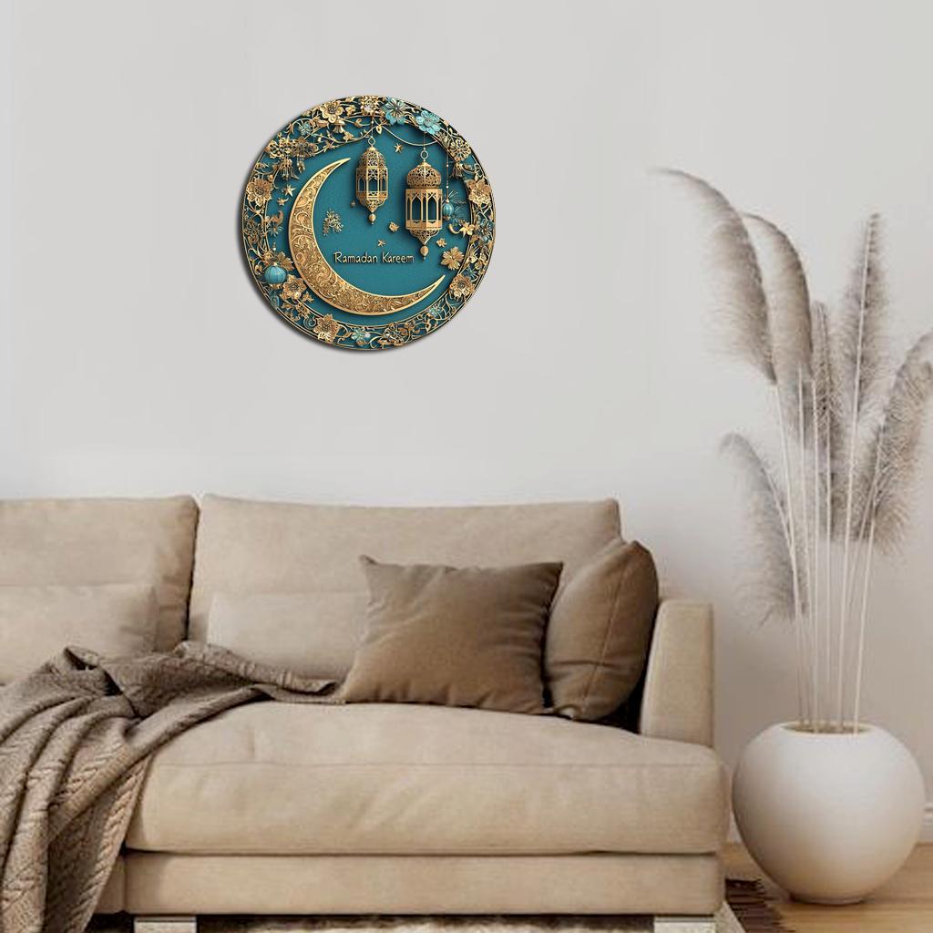 1pc Ramadan Kareem Aluminum Wall Art - 20.32x20.32 cm 2D Flat Printed Moon and Lantern Decor, No Power Needed, Ideal for Home, Office, and Party Decoration, Versatile for Christmas, Thanksgiving, St. Patrick's, Valentine'S Da