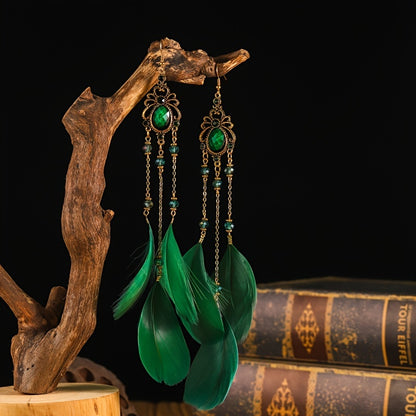 Boho Glam Feather & Crystal Earrings - Mardi Gras Vintage Jewelry for Year-Round Festivities
