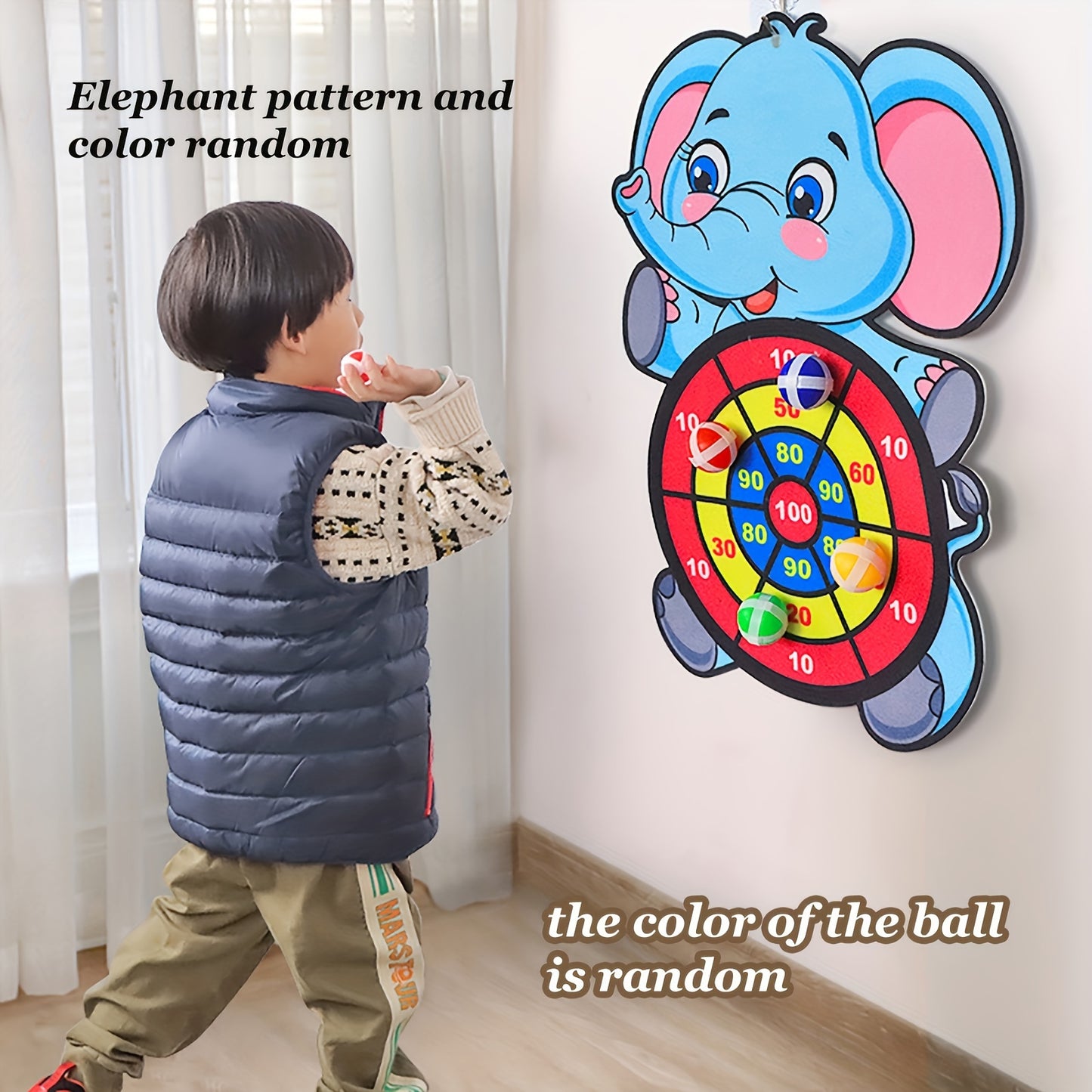 Children's Elephant Sticky Ball Dart Board Cartoon Pattern Ball Toys Parent-Child Interaction Throwing Target Ball, Indoor Outdoor Safe Classic Dart Board Game For Kids