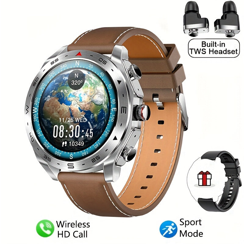 2025 New Men's 1.52-in-1 SmartWatch, Sports Device with TWS Earphones, Wireless Call, Outdoor Exercise SmartWatch, 400mAh Battery, Sleeping Men SmartWatch
