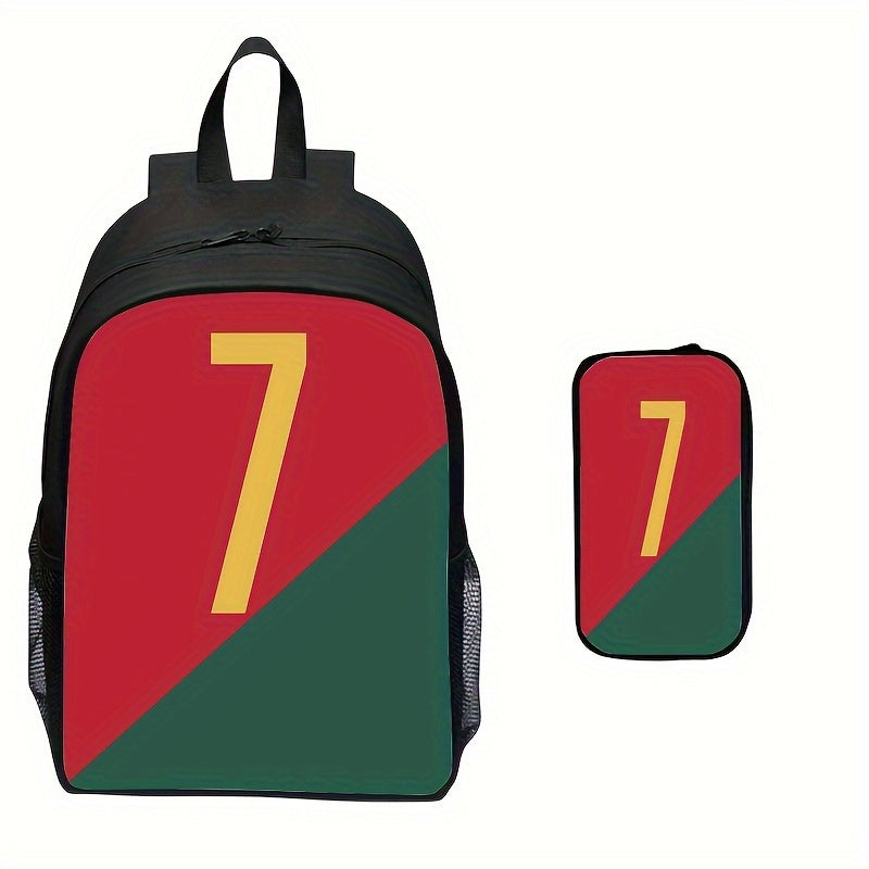 2pcs New Printed Girls Boys Backpack Set, Cool Football Students Large Capacity School Bag, Women Men Casual Backpack