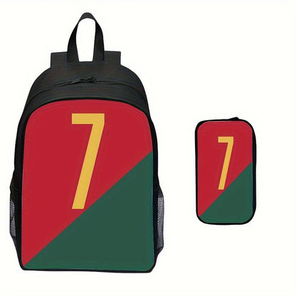 2pcs New Printed Girls Boys Backpack Set, Cool Football Students Large Capacity School Bag, Women Men Casual Backpack