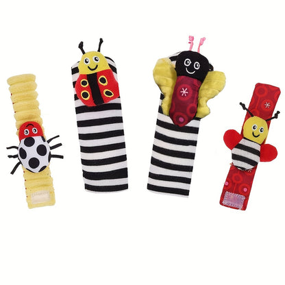 4pairs Baby Wrist Rattles Sock Toys, Newborn Baby Sock Toys 0-6 Months Foot Finder And Cartoon Cute Animal Set, Infant Rattle Socks Toy 3-6 Months, Soft Sensory Toys For 0-12 Months Toddler Newborns Boy Girl Gift